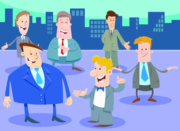 Γελοιογραφία Εικονογράφηση Του Αστείου Άνδρες Επιχειρηματίες Άνθρωποι Κόμικς Ομάδα Χαρακτήρες — Διανυσματικό Αρχείο
