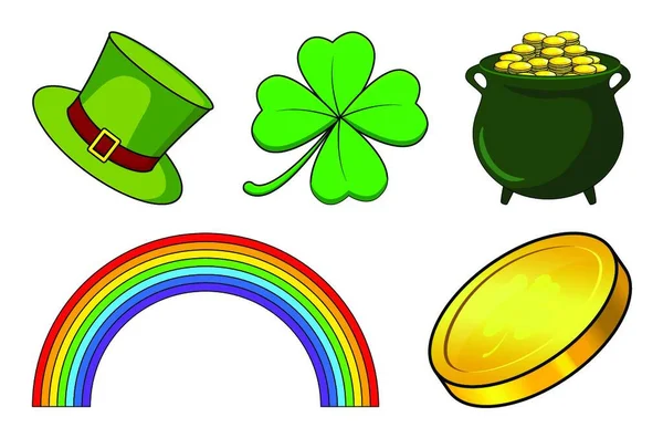 Patricks Day Icon Set Vector Holiday Collection Irish Celebration Cartoon — Stock Vector