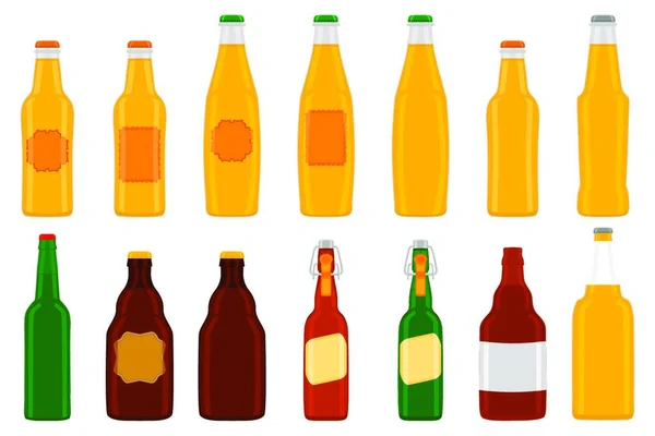 Ilustración Botellas Vidrio Cerveza Gran Kit Temático Con Tapa Para — Vector de stock