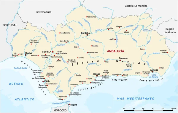 Векторная Карта Испанских Автономных Сообществ Андалусии — стоковый вектор
