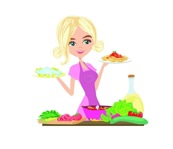 Femme Manger Nourriture Mode Vie Sain Concept — Image vectorielle