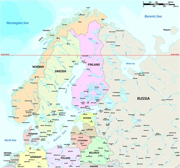 Carte Vectorielle Europe Nord Avec Les Grandes Villes Les Plans — Image vectorielle