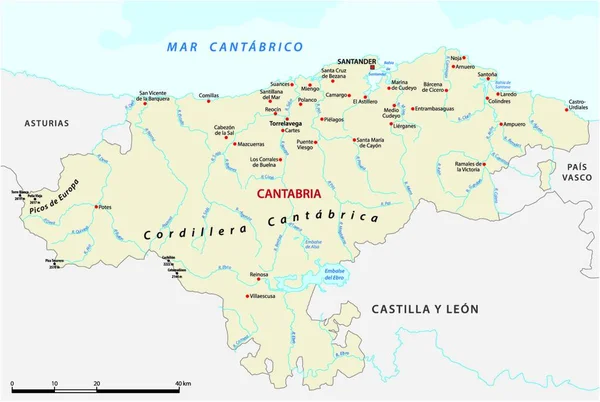 Mapa Vectorial Las Comunidades Autónomas Españolas Cantabria — Vector de stock