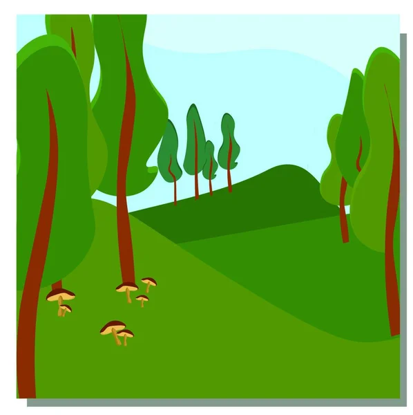 Vektorillustration Einer Landschaft Mit Wald — Stockvektor