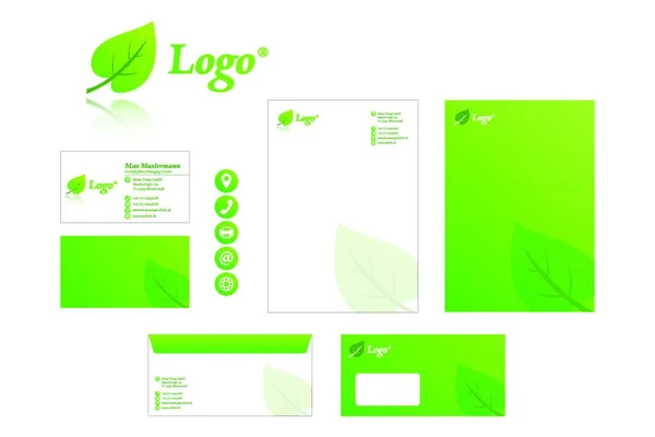 Foglia Verde Foglie Insieme Illustrazione Vettoriale — Vettoriale Stock