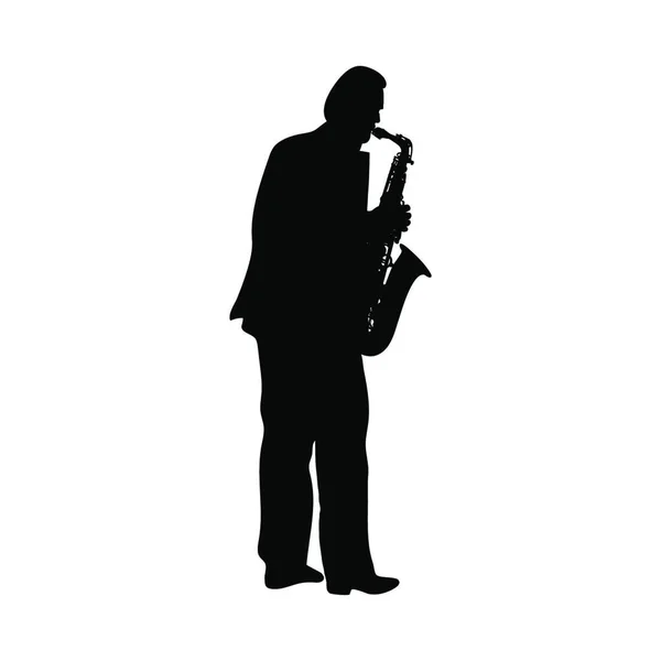 Silueta Hombre Con Saxofón — Vector de stock