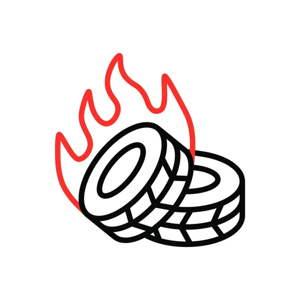 Two Lying Burning Tires Revolutionary Barricade Vector Icon Demonstration Protest — Stock Vector