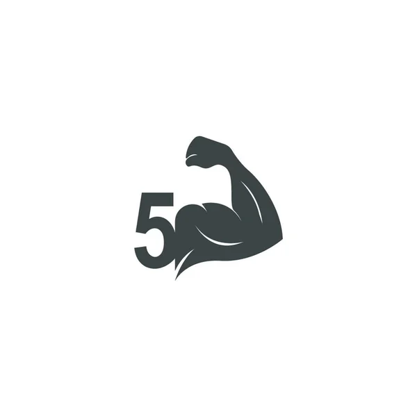 Ícone Logotipo Número Com Ilustração Vetorial Design Braço Muscular —  Vetores de Stock