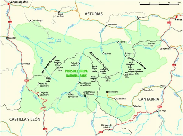 Mapa Wektorowa Hiszpańskiego Parku Narodowego Picos Europa — Wektor stockowy