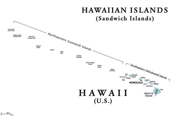 Hawaii Adaları Sandviç Adaları Gri Politik Harita Abd Nin Başkenti — Stok Vektör