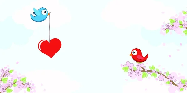 Eps Векторный Файл Красным Голубым Цветом Птиц Любви Летающих Сидящих — стоковый вектор