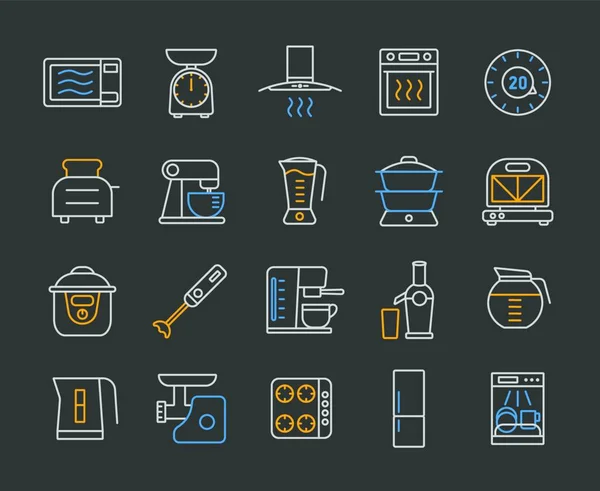 Kitchen Appliances Electronic Electrical Equipment Tool Vector Icon Set Graph — Stock Vector