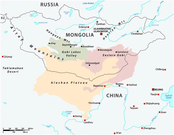 Mapa Středoasijské Pouště Gobi Mongolsko Čína — Stockový vektor