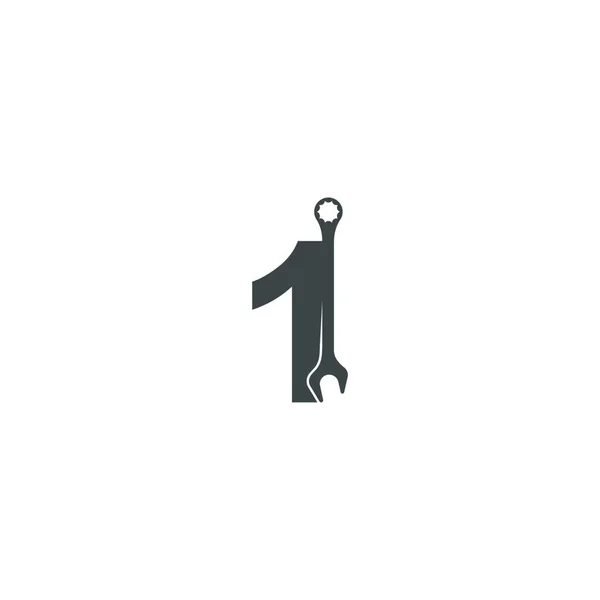 Icona Logo Numero Con Disegno Della Chiave Inglese Illustrazione Vettoriale — Vettoriale Stock