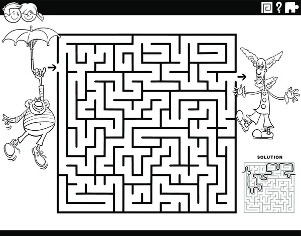 Černobílé Kreslené Ilustrace Vzdělávací Bludiště Puzzle Hra Pro Děti Vtipnými — Stockový vektor