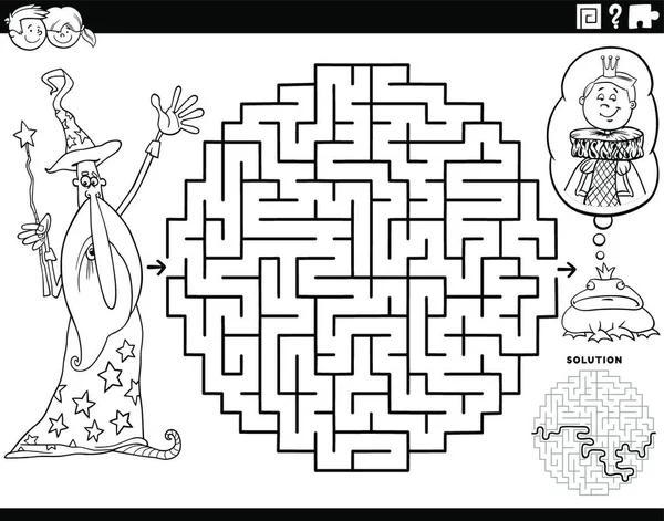 Ilustración Dibujos Animados Blanco Negro Juego Puzzle Laberinto Educativo Para — Archivo Imágenes Vectoriales