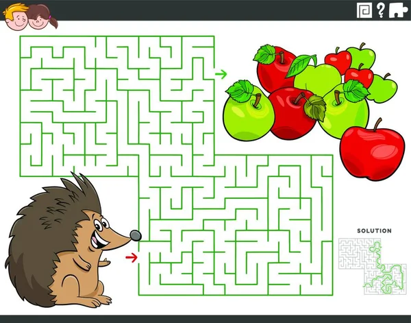 Cartoon Ilustrace Vzdělávací Bludiště Puzzle Hra Pro Děti Ježka Zvířecí — Stockový vektor