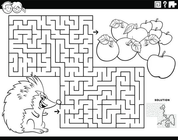 Ilustración Dibujos Animados Blanco Negro Juego Puzzle Laberinto Educativo Para — Archivo Imágenes Vectoriales