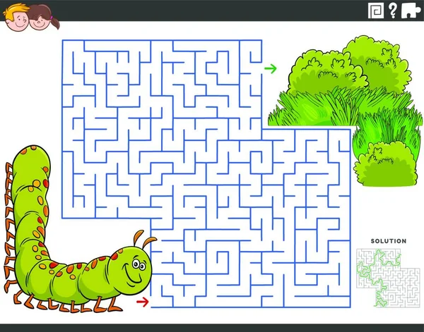 Rajzfilm Illusztrációja Oktatási Labirintus Kirakós Játék Gyerekeknek Hernyó Karakter Zöld — Stock Vector