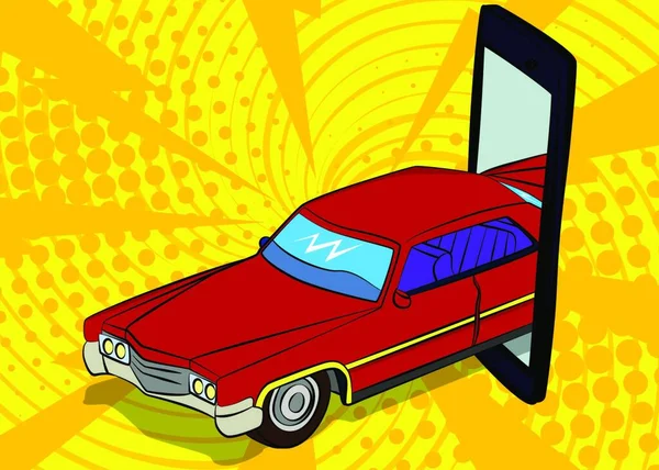 Autovermietung Online Verkauf Kauf Carsharing Konzept Comic Stil Vektor Cartoon — Stockvektor