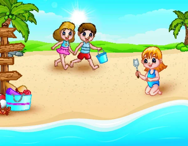 Vektor Illustration Von Kindern Die Strand Spielen — Stockvektor