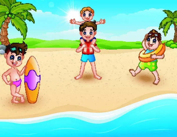 Illustration Vectorielle Des Vacances Des Enfants Plage — Image vectorielle