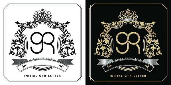 Emblema Real Con Corona Blanco Negro Negro Etiquetas Oro Letra — Vector de stock