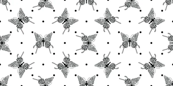 Seamless Pattern Hand Drawn Butterflies Vector Illustration — Stock Vector