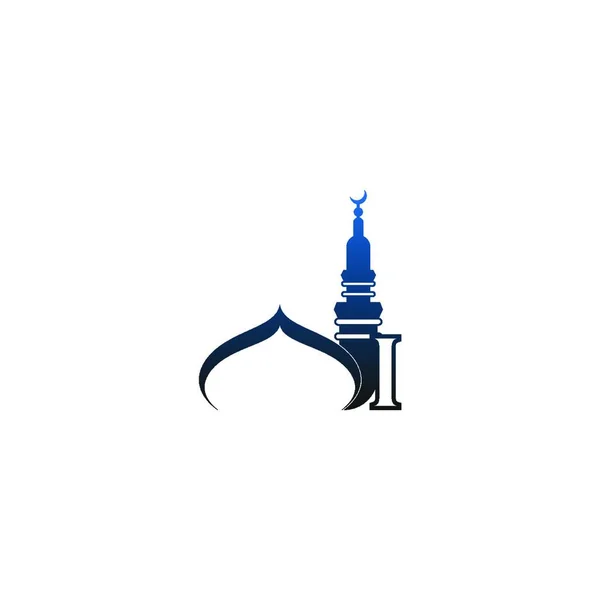 Icône Logo Lettre Avec Vecteur Illustration Conception Mosquée — Image vectorielle