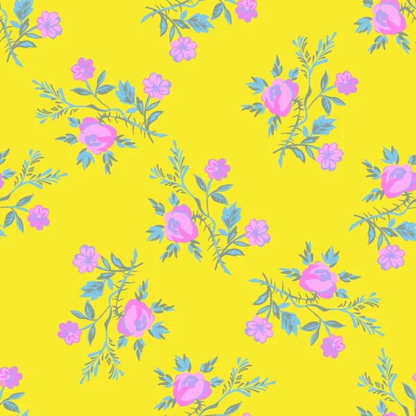 Handgezeichnete Blumen Rosen Blätter Nahtlose Muster Abstrakten Hintergrund Tapete Line — Stockvektor