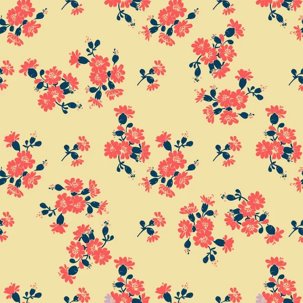 Ručně Kreslené Louky Květiny Bezešvé Vzor Abstraktní Pozadí Tapety Line — Stockový vektor