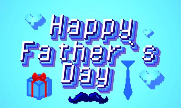 Happy Father Day Pixel Art Calligraphy Lettering Retro Video Game — Stock Vector