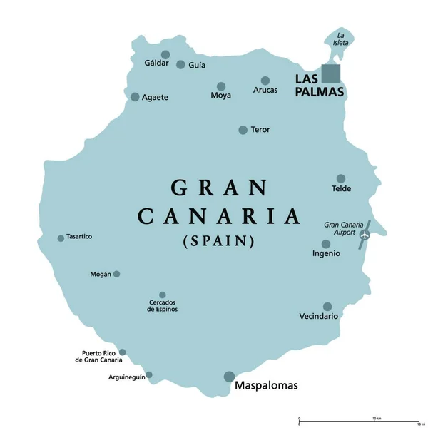 Gran Canaria Gray Political Map Capital Las Palmas Important Towns — Stock Vector