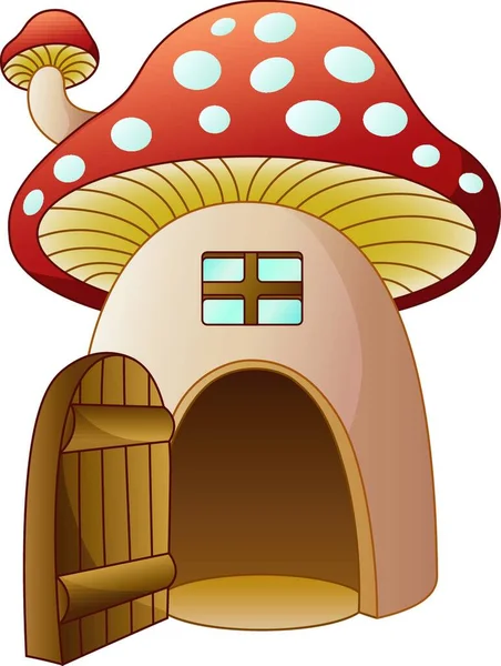 Vector Illustration Cartoon Mushroom House Open Door — Stock Vector