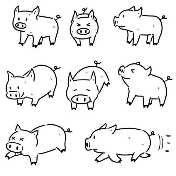 一套可爱的手绘猪 矢量图解 — 图库矢量图片