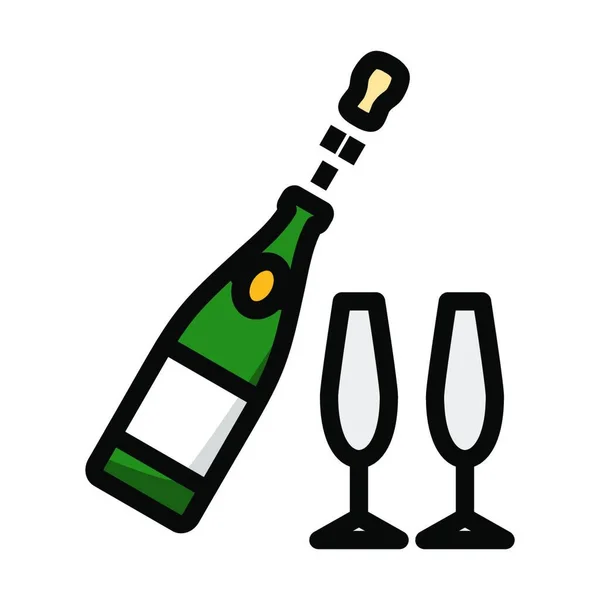 Champagneflasksikon Kontur Illustration Vin Glas Vektor Ikoner För Webbdesign — Stock vektor