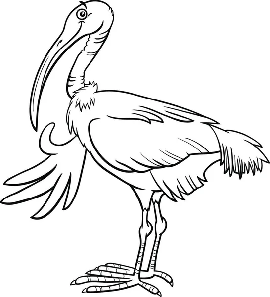 Desenhos Animados Preto Branco Ilustração Engraçado Ibis Bird Animal Character —  Vetores de Stock