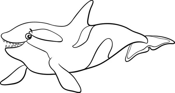 オルカやキラークジラの黒と白の漫画のイラスト動物のキャラクターのぬり絵のページ — ストックベクタ