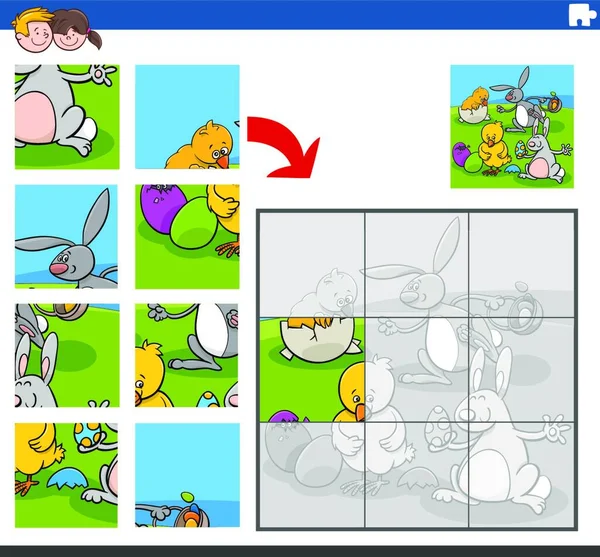 Εικονογράφηση Κινουμένων Σχεδίων Της Εκπαιδευτικής Παζλ Παιχνίδι Για Παιδιά Κουνελάκια — Διανυσματικό Αρχείο