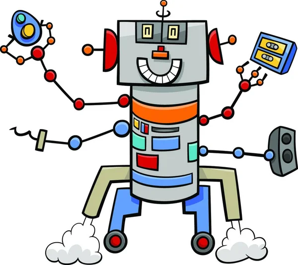 Illustration Cartoon Robot Avec Une Fusée — Image vectorielle