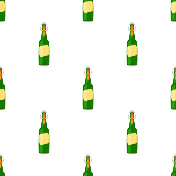 Иллюстрация Тему Бесшовных Пивных Стеклянных Бутылок Крышкой Пивоварни Шаблон Пива — стоковый вектор