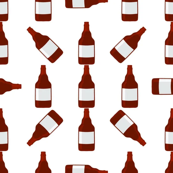 Ilustración Sobre Botellas Vidrio Cerveza Sin Costura Tema Con Tapa — Vector de stock