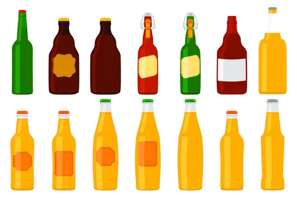 Ilustración Botellas Vidrio Cerveza Gran Kit Temático Con Tapa Para — Vector de stock