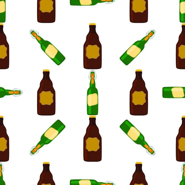 Ilustração Garrafas Vidro Cerveja Sem Costura Tema Com Tampa Para — Vetor de Stock