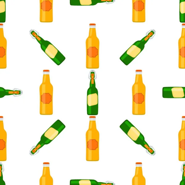 Ilustración Sobre Botellas Vidrio Cerveza Sin Costura Tema Con Tapa — Vector de stock