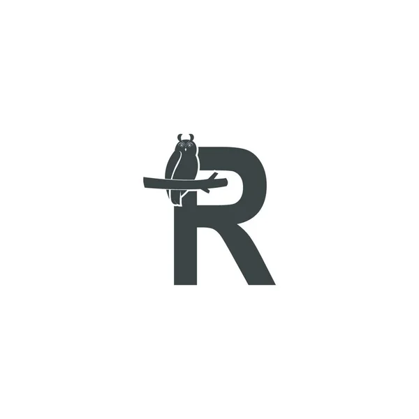 字母R图标与猫头鹰图标设计矢量插图 — 图库矢量图片