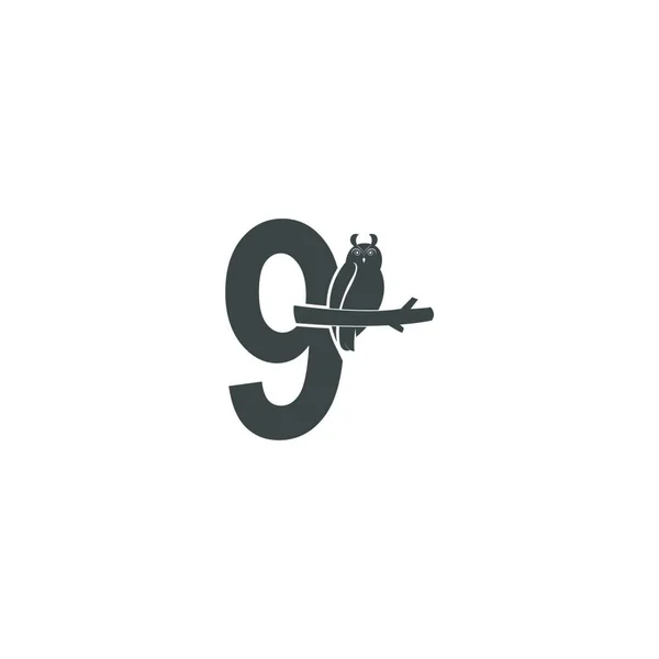 Número Icono Del Logotipo Con Icono Búho Vector Diseño Ilustración — Archivo Imágenes Vectoriales