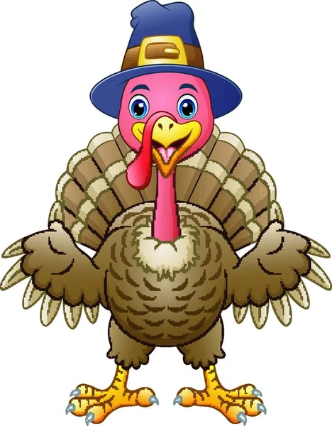 Vector Illustration Cartoon Happy Turkey — Stock Vector