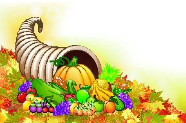 Illustrazione Vettoriale Corno Cornucopia Autunnale Abbondanza Con Frutti — Vettoriale Stock