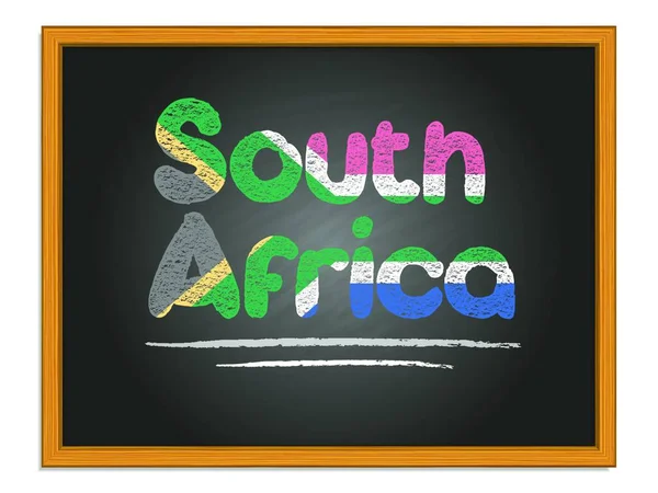 Nombre Del País Sudáfrica Letras Tiza Color Bandera Pizarra Negra — Archivo Imágenes Vectoriales